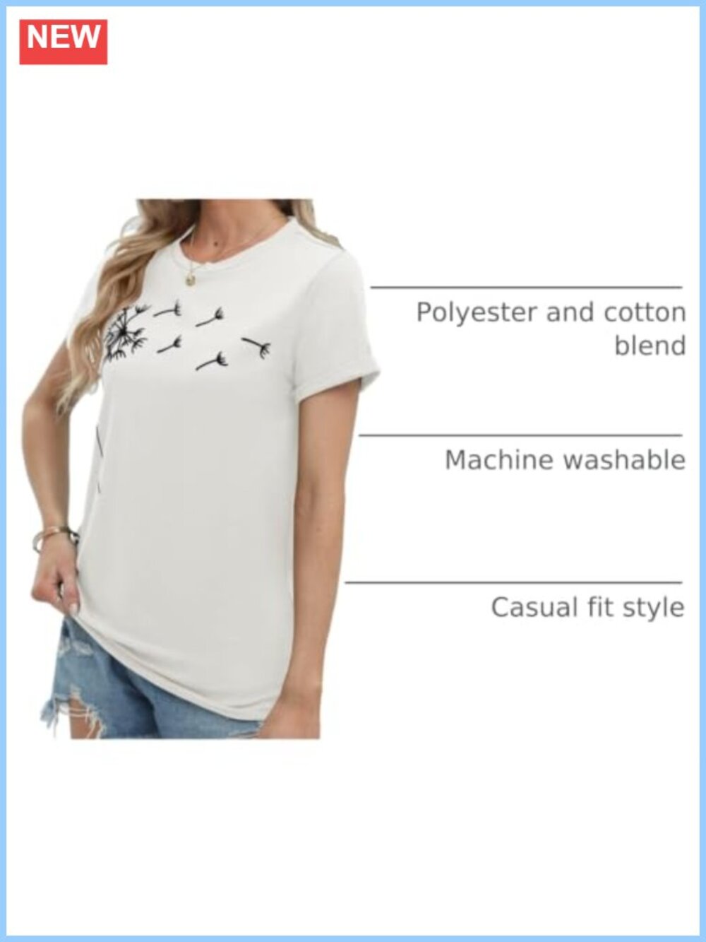 Womens Dandelion Graphic Tee Short Sleeve Summer T-Shirt Casual Top - Picture 3 of 5